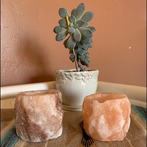 2 Natural Pakistan Himalayan Salt Candle Holders